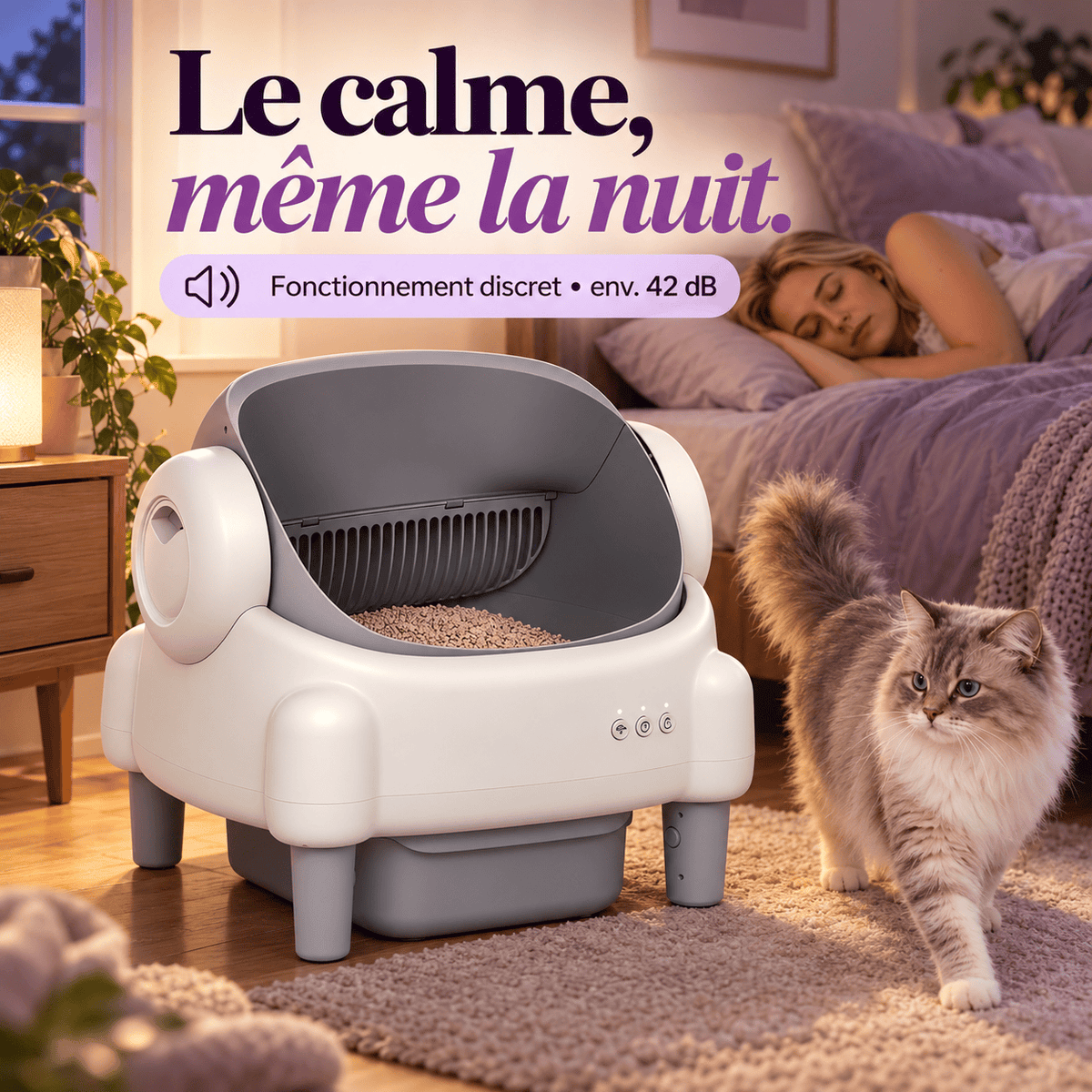 Litière automatique chat ouverte 76 L – Biscotte