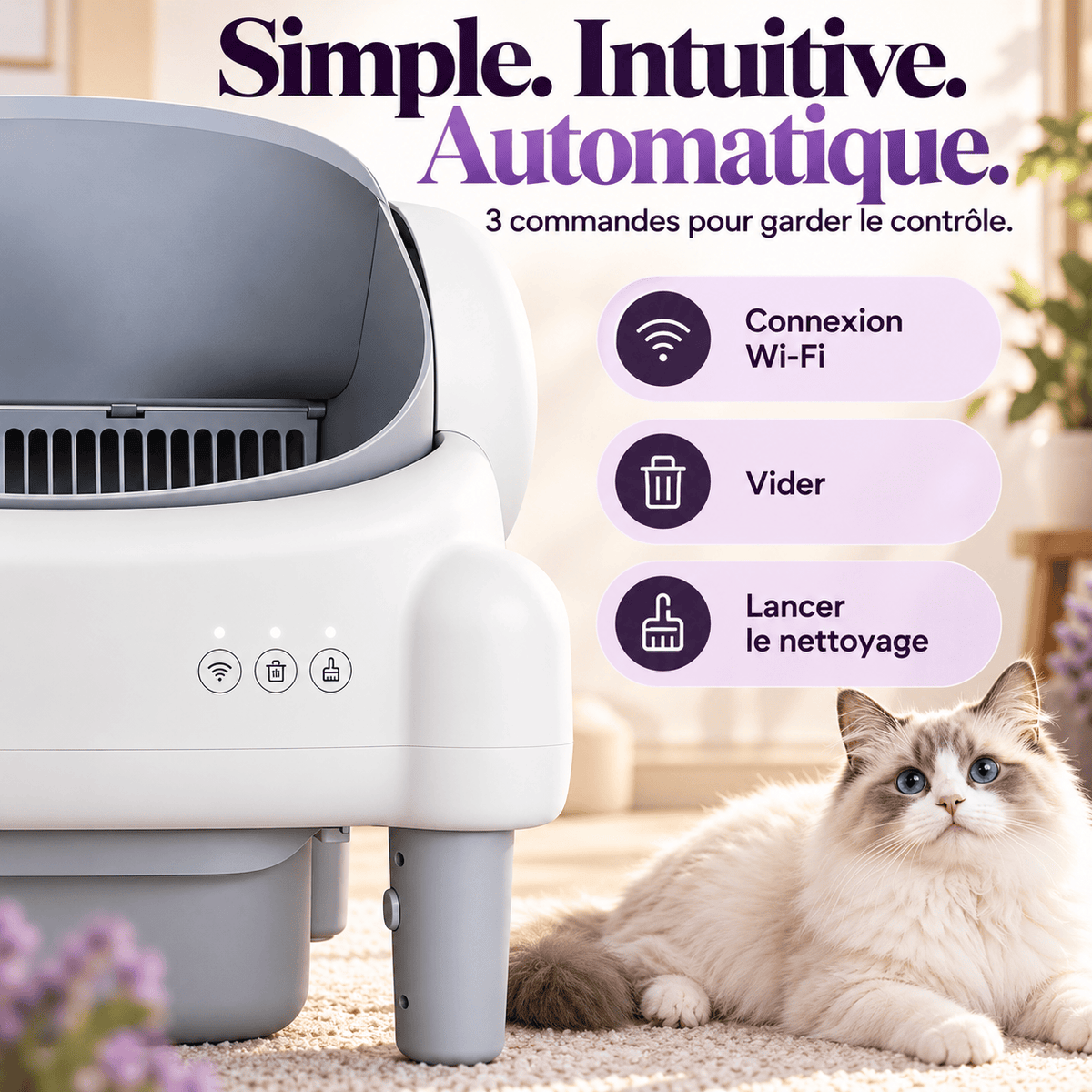 Litière automatique chat ouverte 76 L Biscotte | Kokouning