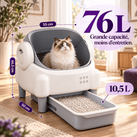 Litière automatique chat ouverte 76 L Biscotte | Kokouning