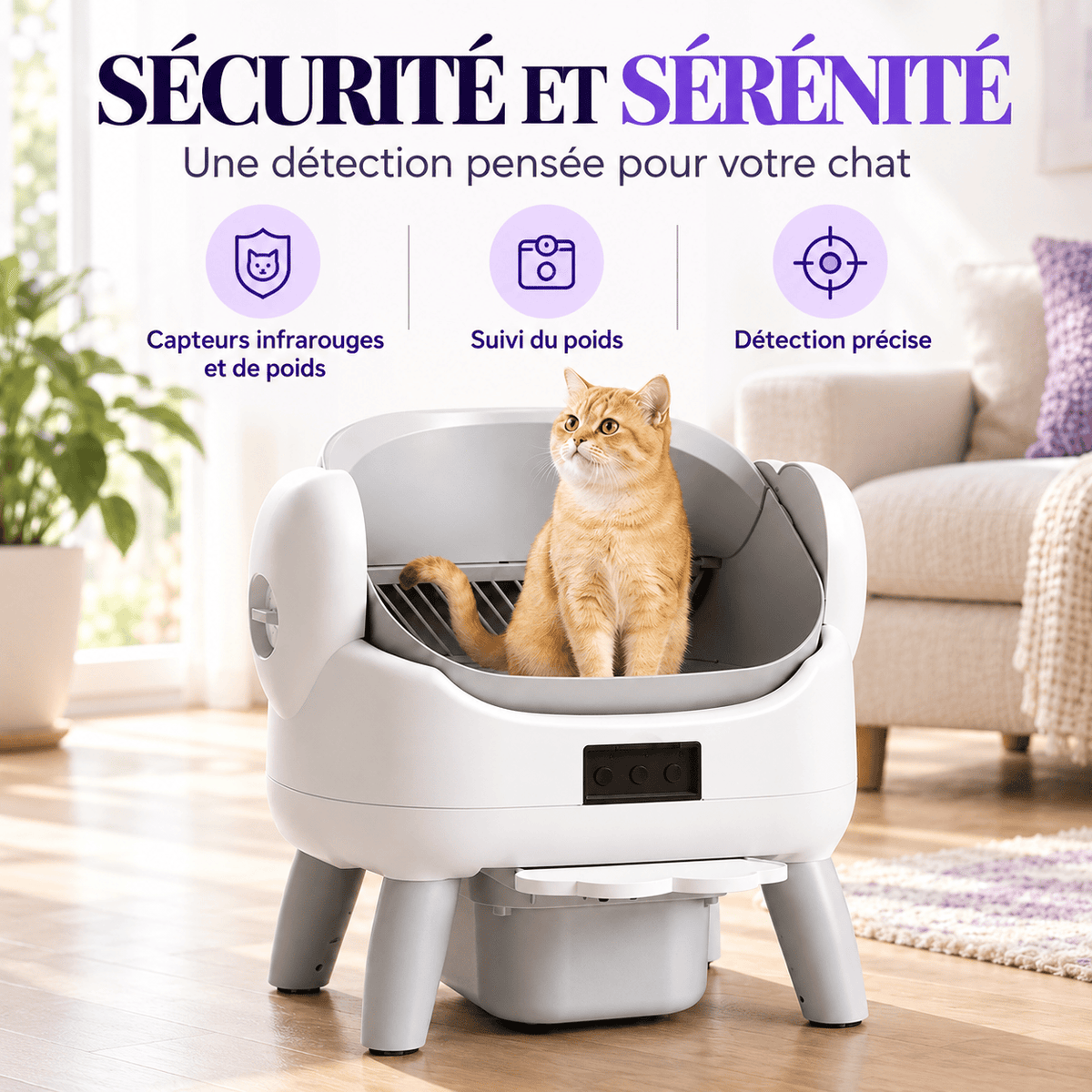 Litière automatique pour chat 72 L Chouquette | Kokouning