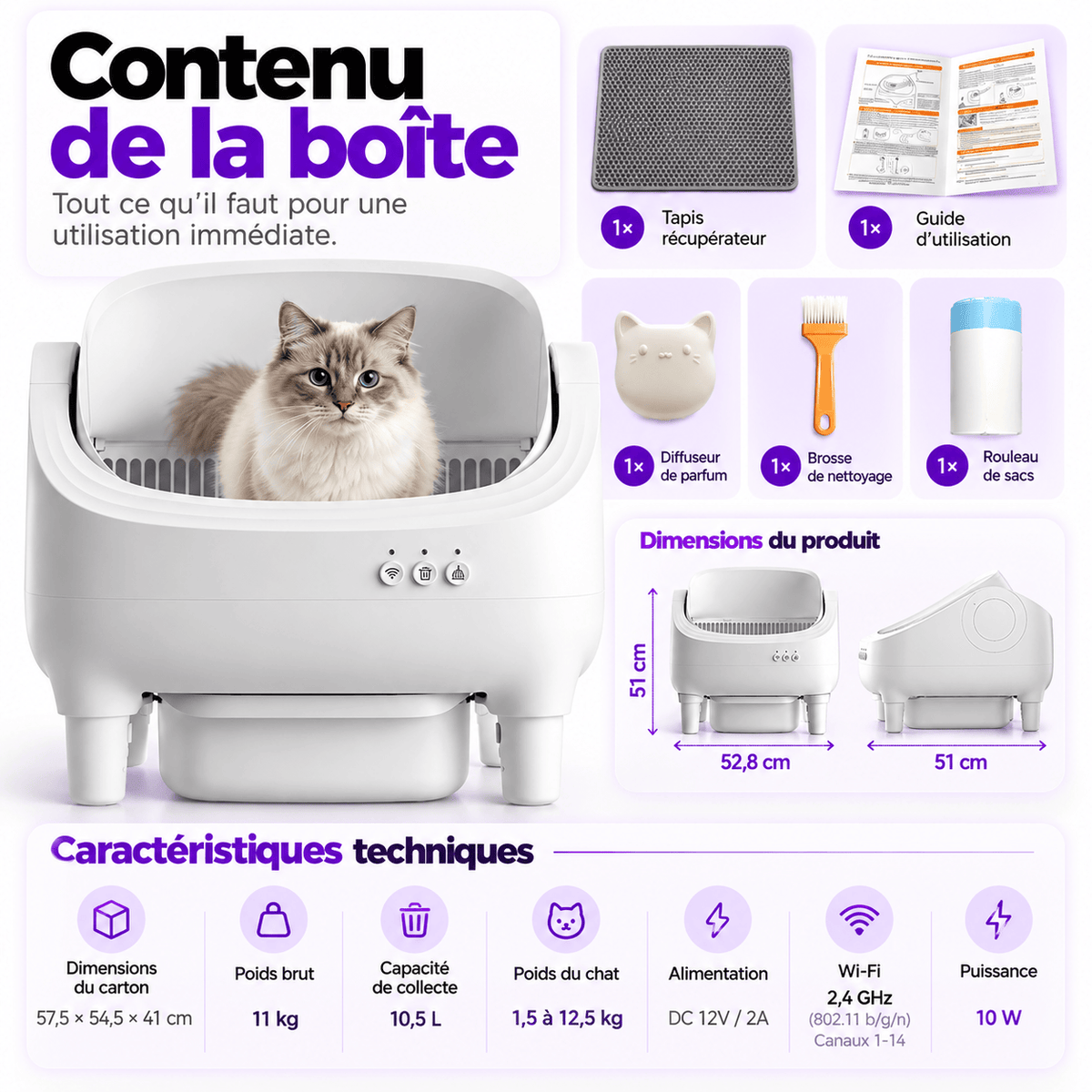 Litière autonettoyante pour chat compacte Noisette | Kokouning