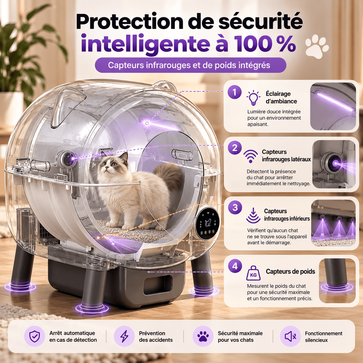 Litière pour chat autonettoyante 76 L Pompon | Kokouning