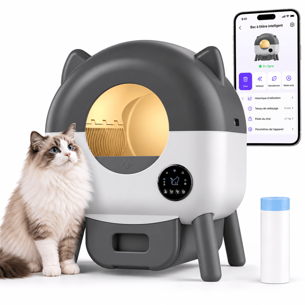 Litière pour chat autonettoyante 76 L Pompon | Kokouning
